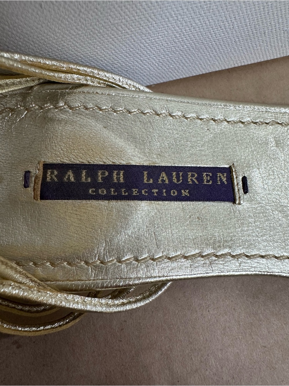 Ralph Lauren Purple Label Metallic Gold Lace-Up Braided Sandals - Picture 2 of 6